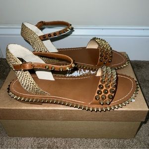 Authentic Christian Louboutin Gold Spike Sandals “Cordorella Flat”